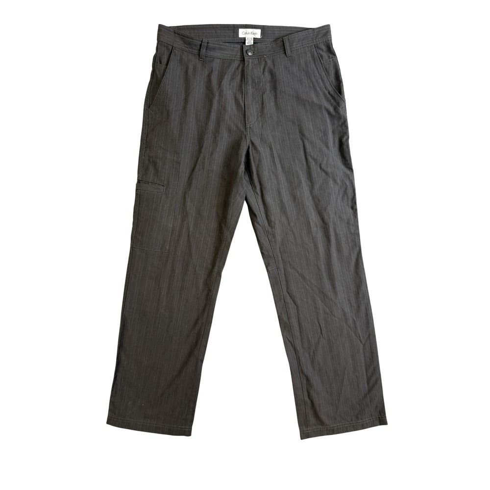 Calvin Klein Cargo Pants Mens 37x31 Gray Herringbone Easy Fit‎ Wool Blend Casual